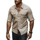 Men's Solid Waffle Lapel Short Sleeve Shirt