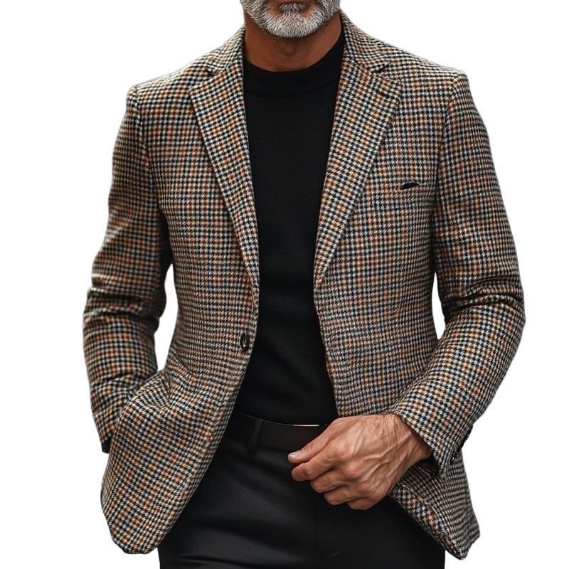 Blazer de botonadura sencilla con solapa a cuadros vintage para hombre