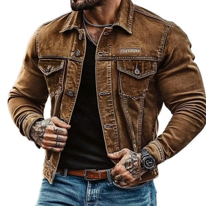 Men's Vintage Distressed Washed Denim Jacket