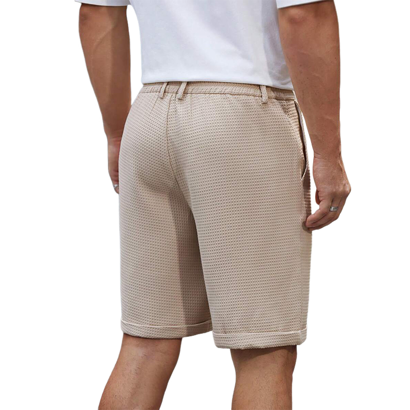 Pantalones cortos casuales lisos con diseño de gofre para hombre