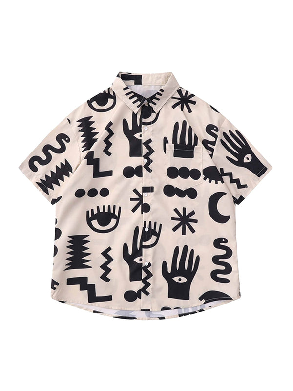 Vintage Full Print Lapel Short Sleeve Shirt