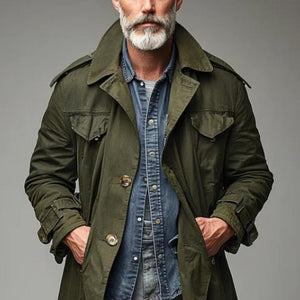 Herren Vintage Revers Einreihiger Cargo Trenchcoat