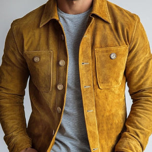 Chaqueta vintage de ante con bolsillo en el pecho y botonadura sencilla para hombre