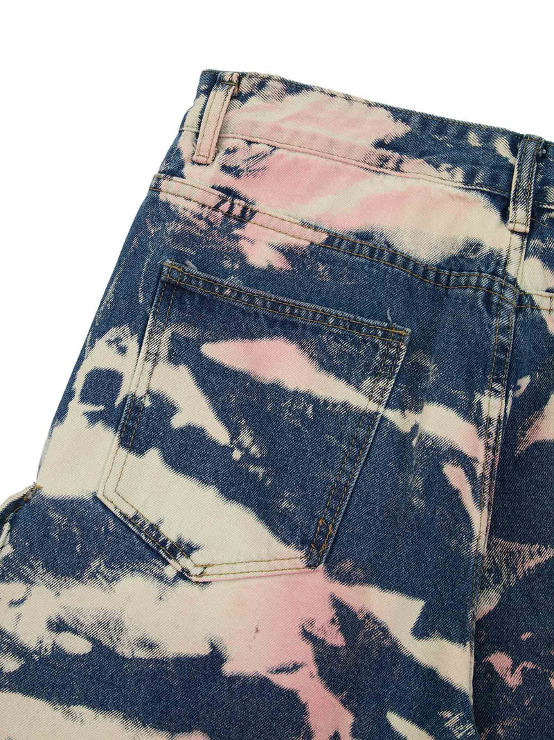 Tie-dye Waste Style Camouflage Cargo Jeans