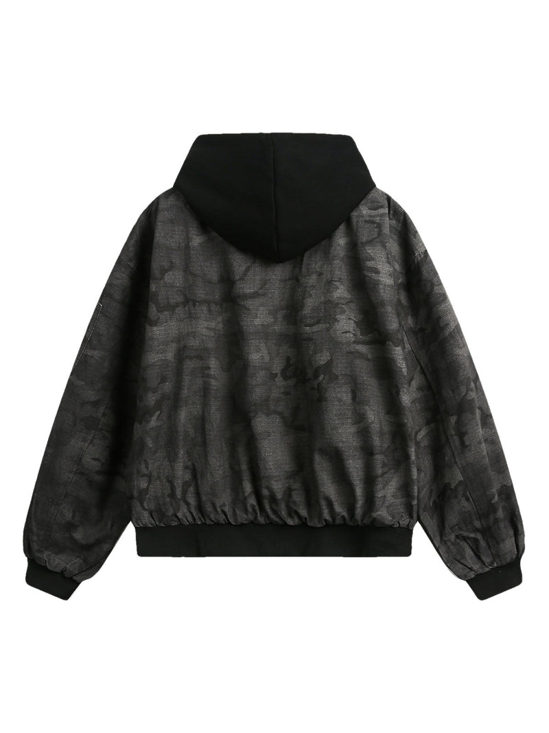 Camouflage Faux Two-Piece Hooded Jacket