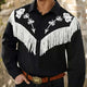 Men's Black Embroidered Tassel Long-sleeved Shirt