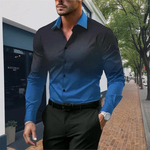 Camisa de manga larga holgada con botones y solapa degradada para hombre