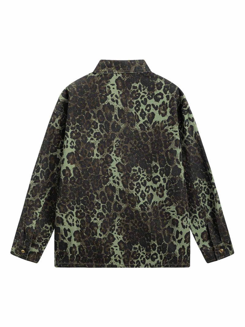 Retro Cheetah Print Workwear Long-Sleeve Shirt