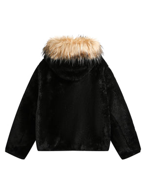 Chaqueta acolchada de sherpa con capucha de piel 