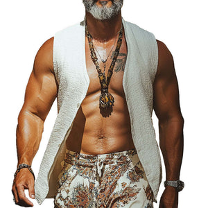 Chaleco blanco texturizado sin cuello para hombre