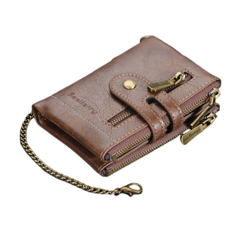 Kurze Retro-Geldbörse für Herren mit Doppelreißverschluss und mehreren Karten