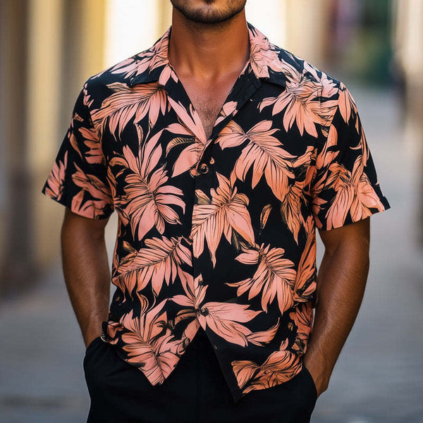 Camisa informal de manga corta con estampado retro hawaiano de verano para hombre