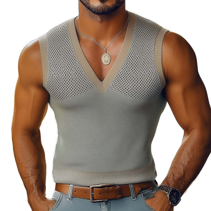 Camiseta básica de verano con cuello en V y tirantes finos para hombre
