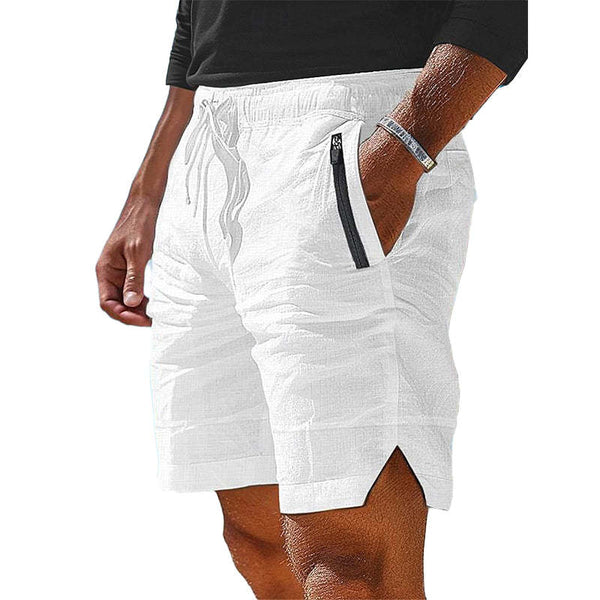 Einfarbige Strandshorts aus Baumwolle und Leinen für Herren