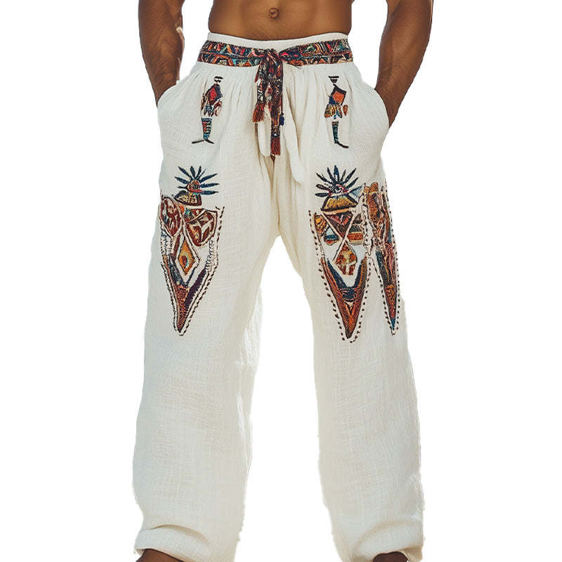 Pantalones casuales con bordado tribal para hombre