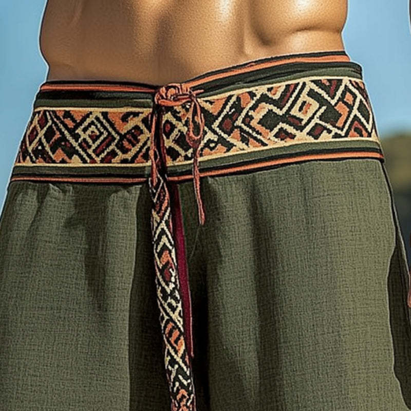 Men's Summer Retro Embroidered Cotton And Linen Shorts