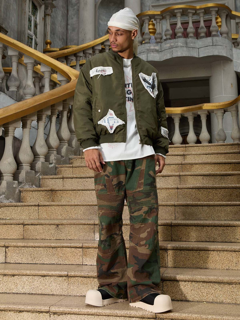 Camouflage Structured Pleated Pants