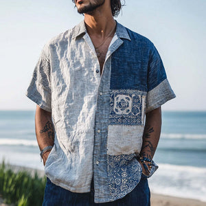 Camisa informal de manga corta con estampado bohemio para hombre