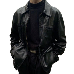 Men's Retro Casual Solid Color Lapel Leather Jacket