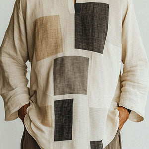 Camiseta de manga larga con cuello abierto y estampado geométrico para hombre