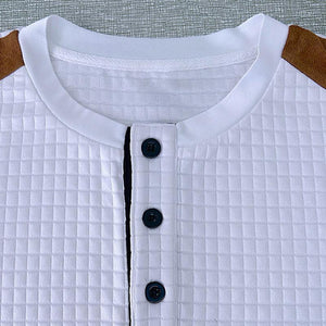 Camiseta deportiva informal de manga larga con bloques de color y cuadros pequeños para hombre