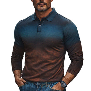 Camiseta de cuello polo entallada con estampado retro degradado de bloques de color para hombre