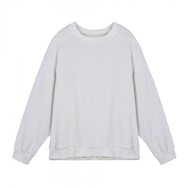 Camiseta de manga larga con cuello redondo y textura de color liso para hombre
