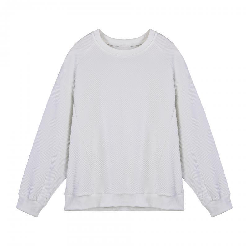 Camiseta de manga larga con cuello redondo y textura de color liso para hombre