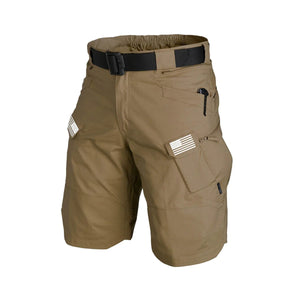 Taktische Cargo-Shorts mit USA-Flagge, mehrere Taschen, 27,9 cm Innennaht, mit Schnallengürtel