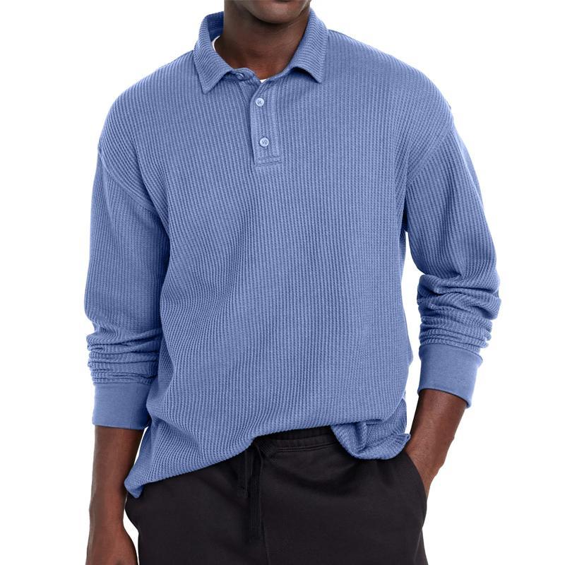 Men's Casual Solid Color Button Lapel Long Sleeve Polo Shirt