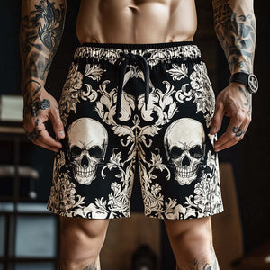 Men's Retro Skull Print Casual Shorts