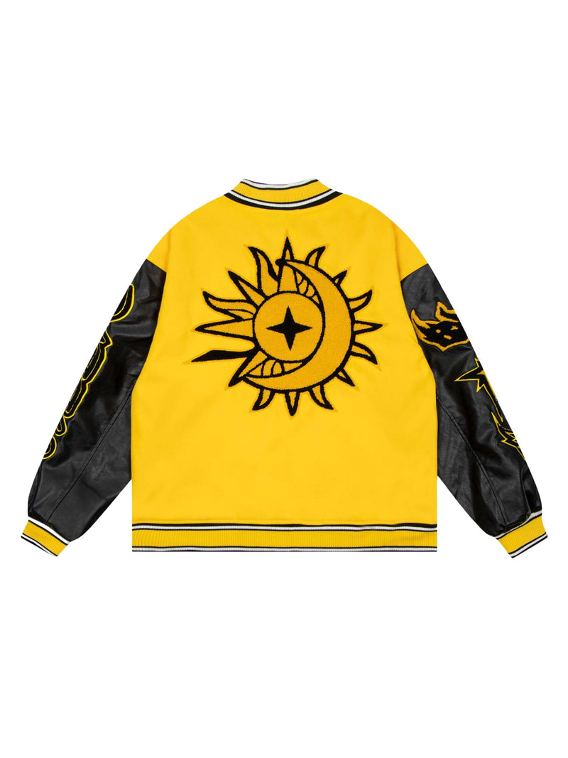 Flame Elements Letter Embroidery Baseball Jacket