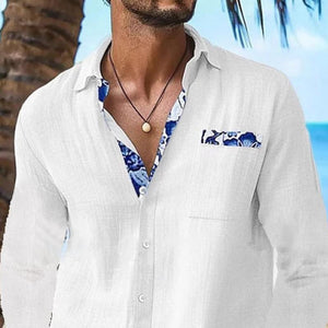 Camisa de manga larga con solapa decorativa y estampado para hombre