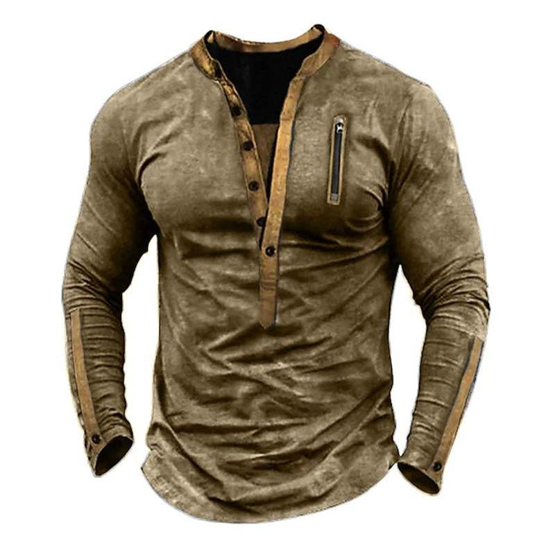 Men's Outdoor Tactical Zipper Henley Neck Long Sleeve T-Shirt
