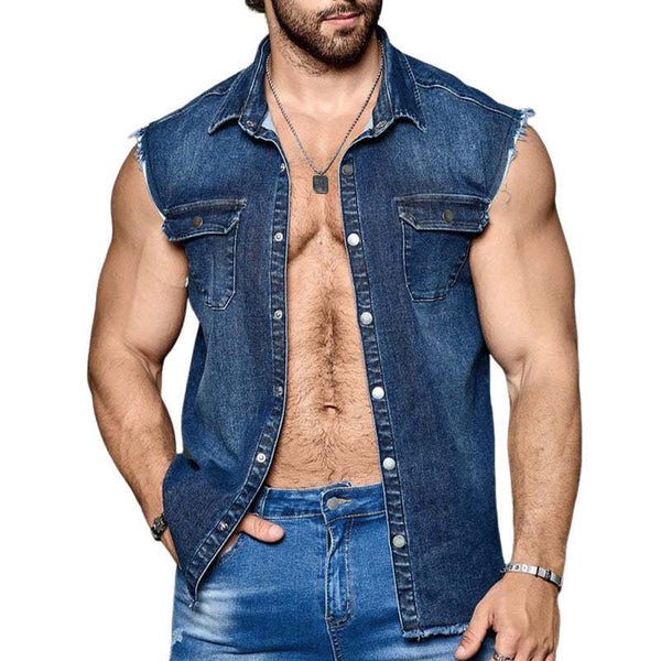 Chaleco vaquero vintage azul oscuro de verano para hombre