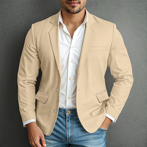 Blazer clásico informal de corte entallado con botonadura sencilla y diseño de gofre para hombre