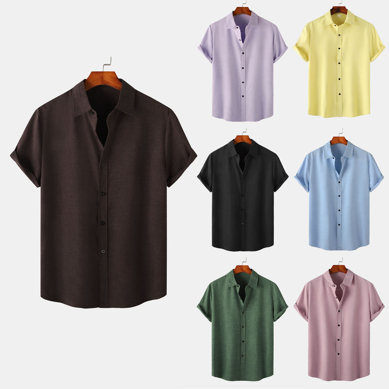 MEN'S SOLID COLOR SHORT SLEEVED CASUAL SHIRT