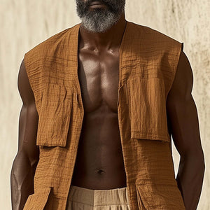 Lange ärmellose Leinenweste im Western-Vintage-Stil für Herren