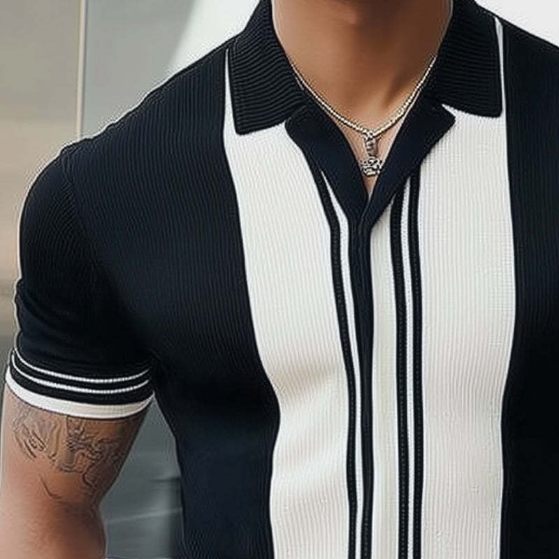 Camiseta clásica de verano de punto en blanco y negro de manga corta para hombre