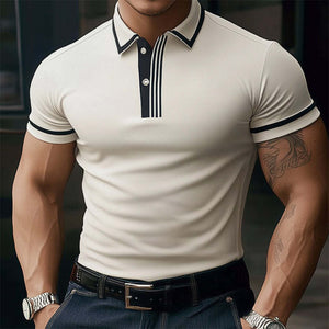 Men's Summer Comfortable Light Khaki Polo Neck Short Sleeve T-Shirt