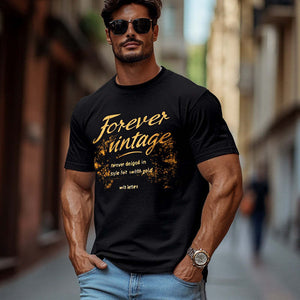 Herren-T-Shirt aus Baumwolle mit Buchstaben-Print und kurzen Ärmeln