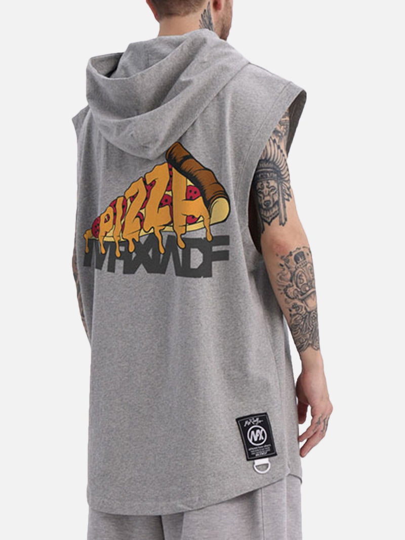Chaleco con capucha y estampado de dibujos animados de hip-hop 
