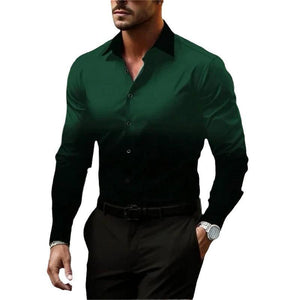 Camisa de manga larga holgada con botones y solapa degradada para hombre