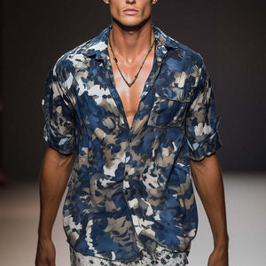 Men's Spring Linen Printed Short Sleeve Shirt