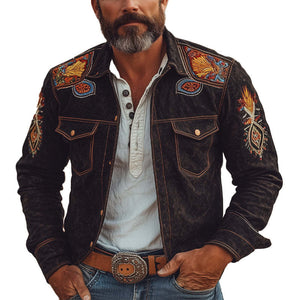 Herrenjacke aus Vintage-Wildleder mit besticktem Revers 