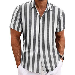 Camisa informal de manga corta con solapa a rayas para hombre