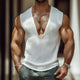 Camiseta sin mangas de cuello redondo a rayas de color liso retro para hombre