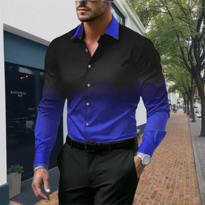 Camisa de manga larga holgada con botones y solapa degradada para hombre