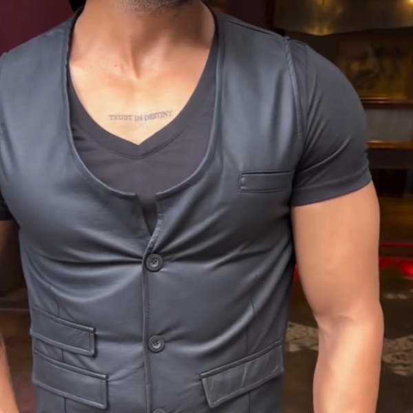 Herren Vintage Casual Einfarbige Matte Lederweste