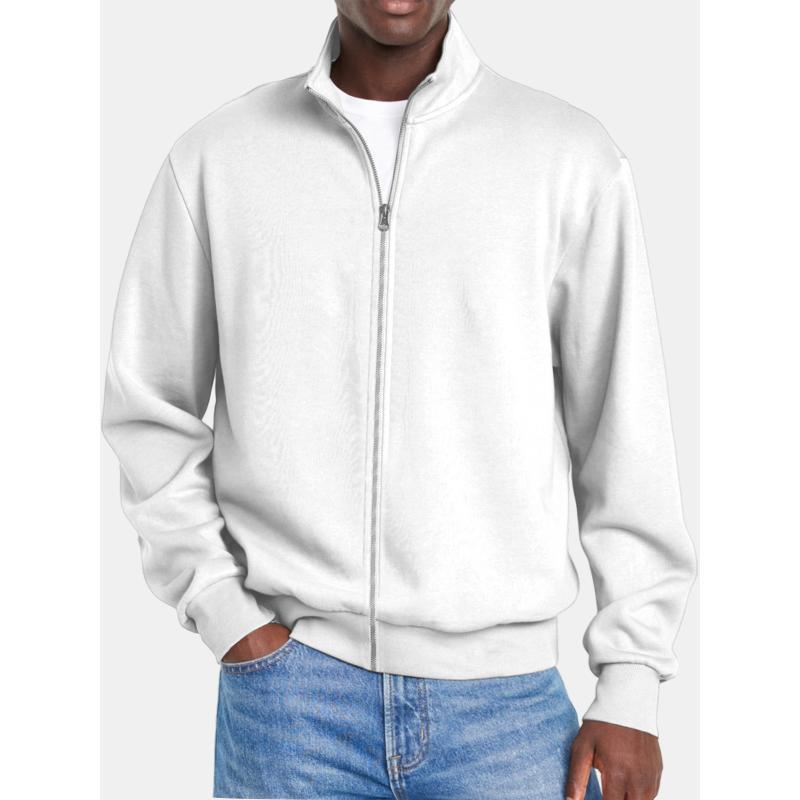 Men's Solid Color Zipper Stand Collar Long Sleeve Sweatshirt Jacket